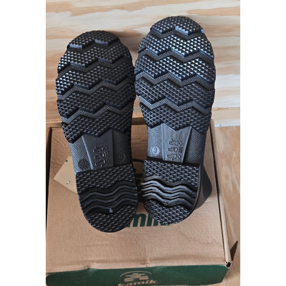 Kamik Stomp Kids Black Waterproof Rain Boots Size 3 EK4149F BKA Made in Canada - Picture 5 of 5